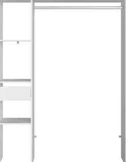 Kleiderschrank Botan C - 138cm, 1 Schublade, 3 Einlegeböden und 1 Kleiderstange - weiß