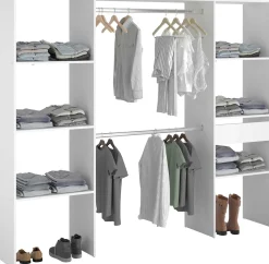Kleiderschrank Botan 220cm, 6 Einlegeböden, 2 Kleiderstangen und 1 Schublade - weiß