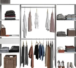Kleiderschrank Botan 220cm, 6 Einlegeböden, 2 Kleiderstangen und 1 Schublade - weiß