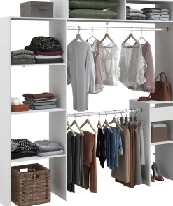 Kleiderschrank Botan 140 - 198cm, 4 Einlegeböden, 2 Kleiderstangen, 1 Schublade - weiß