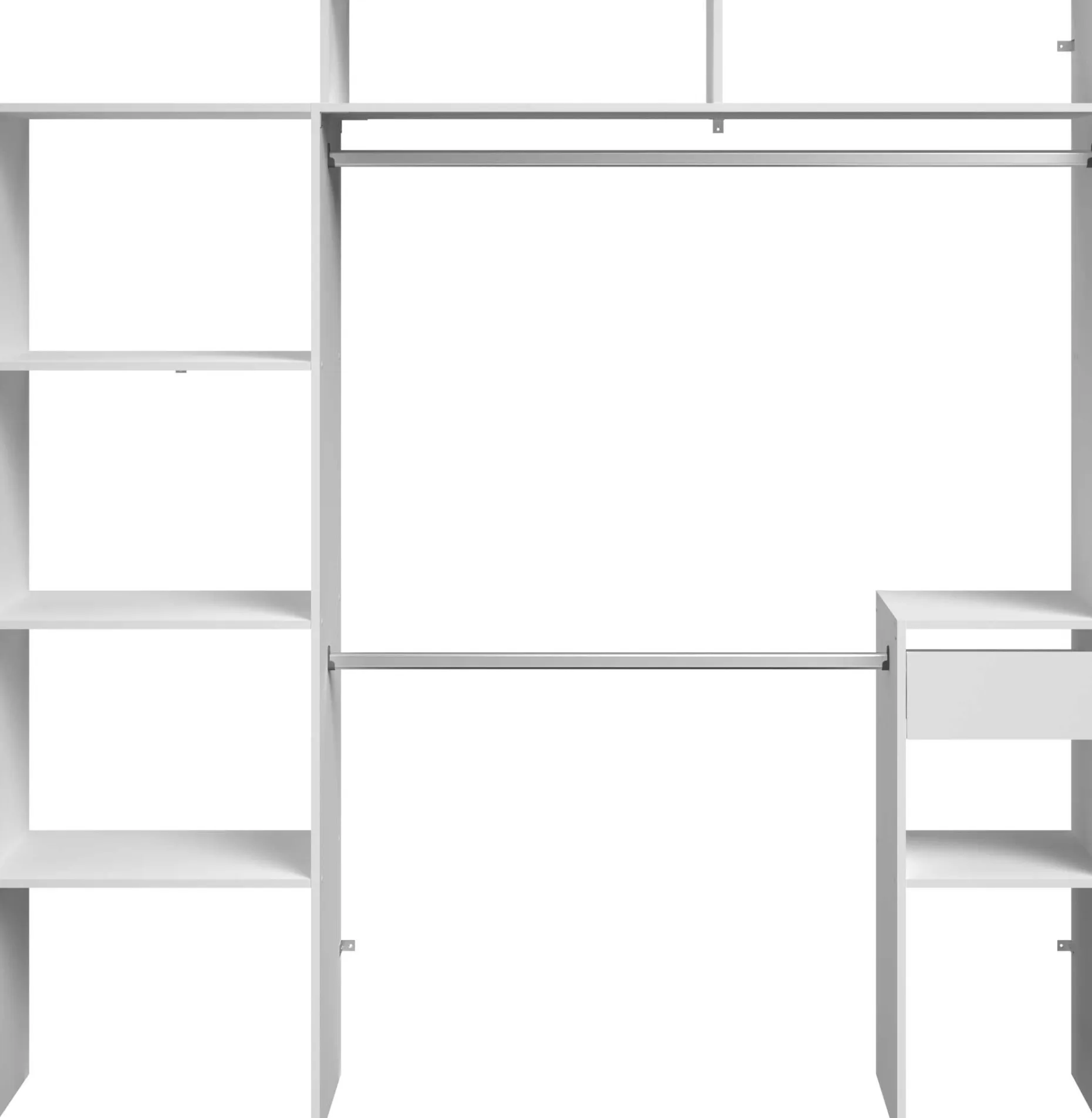 Kleiderschrank Botan 140 - 198cm, 4 Einlegeböden, 2 Kleiderstangen, 1 Schublade - weiß