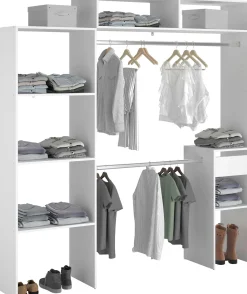 Kleiderschrank Botan 140 - 198cm, 4 Einlegeböden, 2 Kleiderstangen, 1 Schublade - weiß
