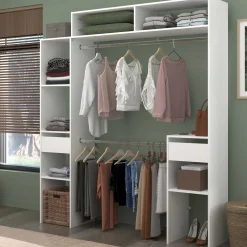 Kleiderschrank Botan 140 - 176cm, 4 Einlegeböden, 2 Kleiderstangen, 2 Schubladen - weiß