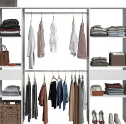 Kleiderschrank Botan 198cm, 6 Einlegeböden, 2 Kleiderstangen und 2 Schubladen - weiß