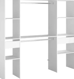 Kleiderschrank Botan 198cm, 6 Einlegeböden, 2 Kleiderstangen und 2 Schubladen - weiß