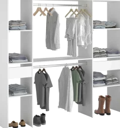 Kleiderschrank Botan 198cm, 6 Einlegeböden, 2 Kleiderstangen und 2 Schubladen - weiß