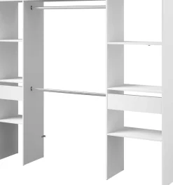 Kleiderschrank Botan 198cm, 6 Einlegeböden, 2 Kleiderstangen und 2 Schubladen - weiß