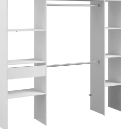 Kleiderschrank Botan 198cm, 6 Einlegeböden, 2 Kleiderstangen und 1 Schublade - weiß
