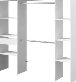 Kleiderschrank Botan 198cm, 6 Einlegeböden, 2 Kleiderstangen und 1 Schublade - weiß