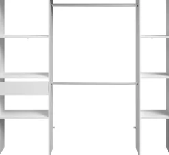 Kleiderschrank Botan 198cm, 6 Einlegeböden, 2 Kleiderstangen und 1 Schublade - weiß