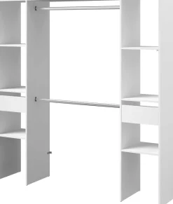 Kleiderschrank Botan 176cm, 6 Einlegeböden, 2 Kleiderstangen und 2 Schubladen - weiß