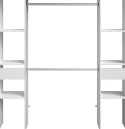 Kleiderschrank Botan 176cm, 6 Einlegeböden, 2 Kleiderstangen und 2 Schubladen - weiß