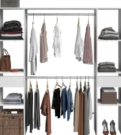 Kleiderschrank Botan 176cm, 6 Einlegeböden, 2 Kleiderstangen und 2 Schubladen - weiß