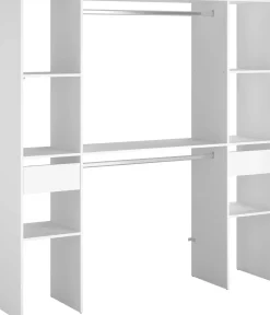 Kleiderschrank Botan 176cm, 6 Einlegeböden, 2 Kleiderstangen und 2 Schubladen - weiß