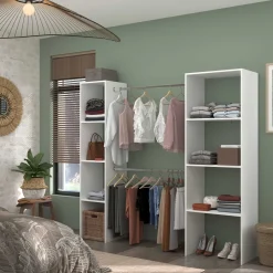 Kleiderschrank Botan 196cm, 6 Einlegeböden und 2 Kleiderstangen - weiß