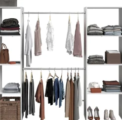 Kleiderschrank Botan 196cm, 6 Einlegeböden und 2 Kleiderstangen - weiß