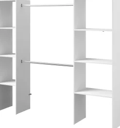 Kleiderschrank Botan 196cm, 6 Einlegeböden und 2 Kleiderstangen - weiß