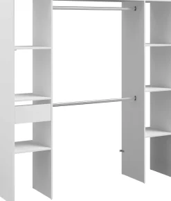 Kleiderschrank Botan 176cm, 6 Einlegeböden, 2 Kleiderstangen und 1 Schublade - weiß