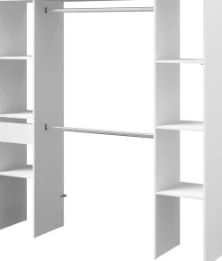Kleiderschrank Botan 176cm, 6 Einlegeböden, 2 Kleiderstangen und 1 Schublade - weiß