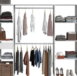 Kleiderschrank Botan 198cm, 6 Einlegeböden, 2 Kleiderstangen und 1 Schublade - weiß