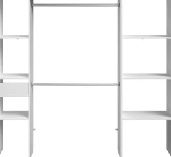 Kleiderschrank Botan 198cm, 6 Einlegeböden, 2 Kleiderstangen und 1 Schublade - weiß