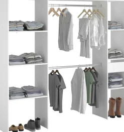 Kleiderschrank Botan 198cm, 6 Einlegeböden, 2 Kleiderstangen und 1 Schublade - weiß