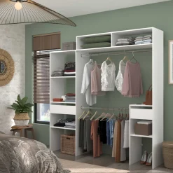Kleiderschrank Botan 140 - 198cm, 4 Einlegeböden, 2 Kleiderstangen, 2 Schubladen - weiß