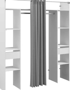 Kleiderschrank Botan 176cm - mit Vorhang - 6 Einlegeböden, 2 Kleiderstangen und 2 Schubladen - weiß