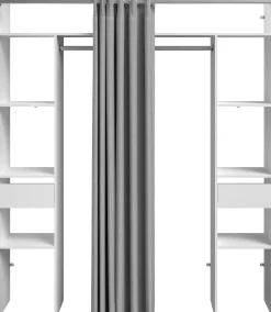 Kleiderschrank Botan 176cm - mit Vorhang - 6 Einlegeböden, 2 Kleiderstangen und 2 Schubladen - weiß