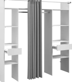 Kleiderschrank Botan 198cm - mit Vorhang - 6 Einlegeböden, 2 Kleiderstangen und 2 Schubladen - weiß