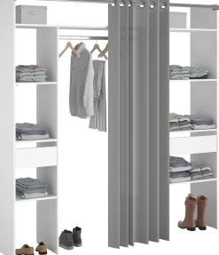 Kleiderschrank Botan 198cm - mit Vorhang - 6 Einlegeböden, 2 Kleiderstangen und 2 Schubladen - weiß
