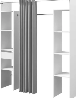 Kleiderschrank Botan 176cm - mit Vorhang - 6 Einlegeböden, 2 Kleiderstangen, 1 Schublade - weiß