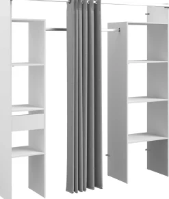 Kleiderschrank Botan 198cm - mit Vorhang - 6 Einlegeböden, 2 Kleiderstangen und 1 Schublade - weiß