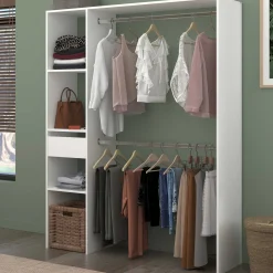 Kleiderschrank Botan 140cm, 1 Schublade und 3 Einlegeböden und 1 Kleiderstange - weiß