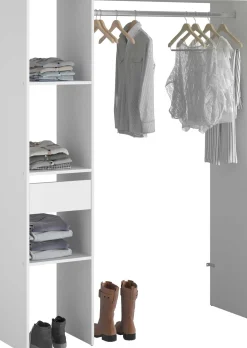 Kleiderschrank Botan 140cm, 1 Schublade und 3 Einlegeböden und 1 Kleiderstange - weiß