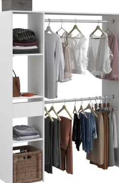 Kleiderschrank Botan 140cm, 1 Schublade und 3 Einlegeböden und 1 Kleiderstange - weiß