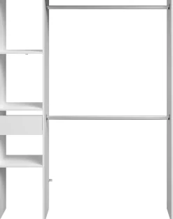 Kleiderschrank Botan 140cm, 1 Schublade und 3 Einlegeböden und 1 Kleiderstange - weiß