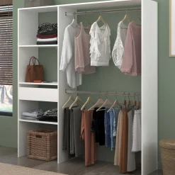 Kleiderschrank Botan 162cm, 1 Schublade und 3 Einlegeböden und 1 Kleiderstange - weiß
