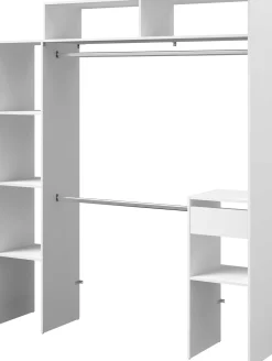 Kleiderschrank Botan 140 - 176cm, vier Einlegeböden, 2 Kleiderstangen, 1 Schublade - weiß