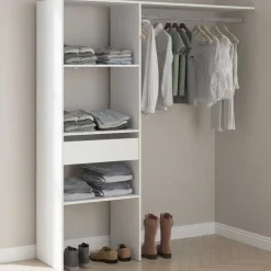 Kleiderschrank Botan D - 160cm, 1 Schublade, 3 Einlegeböden und 1 Kleiderstange - weiß