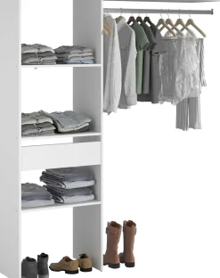 Kleiderschrank Botan D - 160cm, 1 Schublade, 3 Einlegeböden und 1 Kleiderstange - weiß