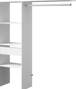 Kleiderschrank Botan D - 160cm, 1 Schublade, 3 Einlegeböden und 1 Kleiderstange - weiß