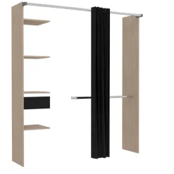 Kleiderschrank Botan G - 200 cm-mit Vorhang, 4 Einlegeböden, 1 Schublade, 1 Kleiderstange-Eiche