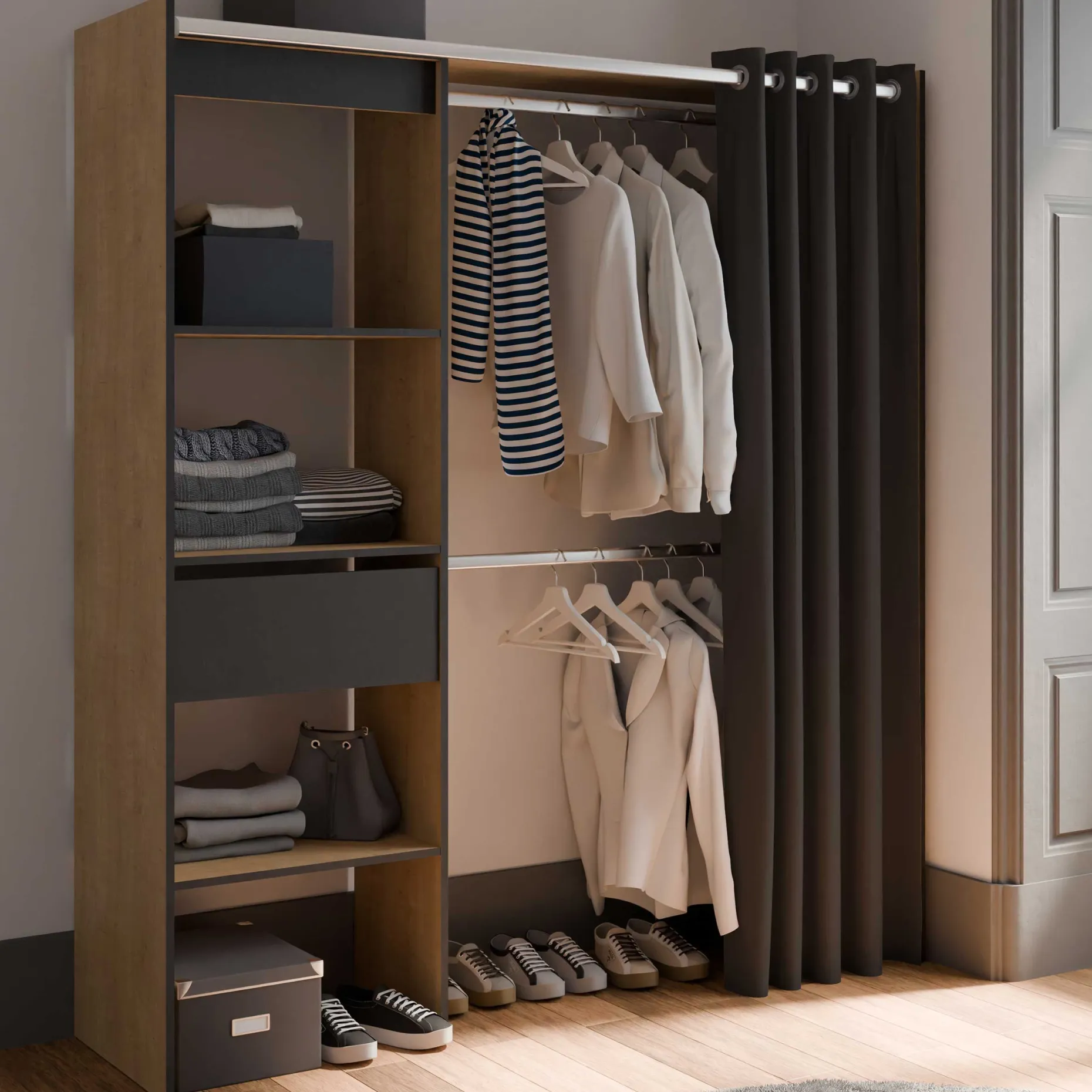 Kleiderschrank Chicago - 50x114x192 cm - Braun/Eiche