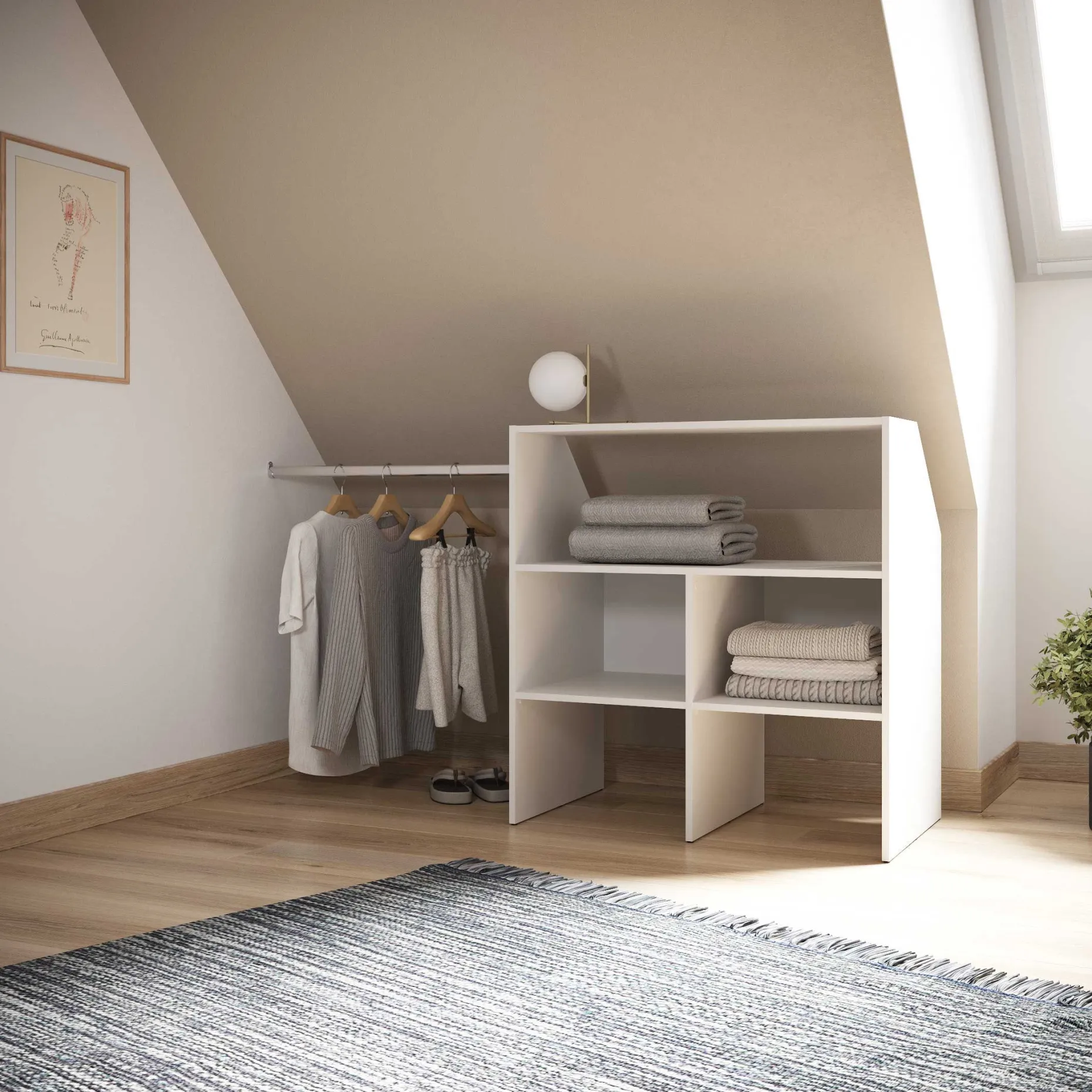 Kleiderschrank Côme - 171x50x91cm - 5 Fächer und 1 Kleiderstange - weiß