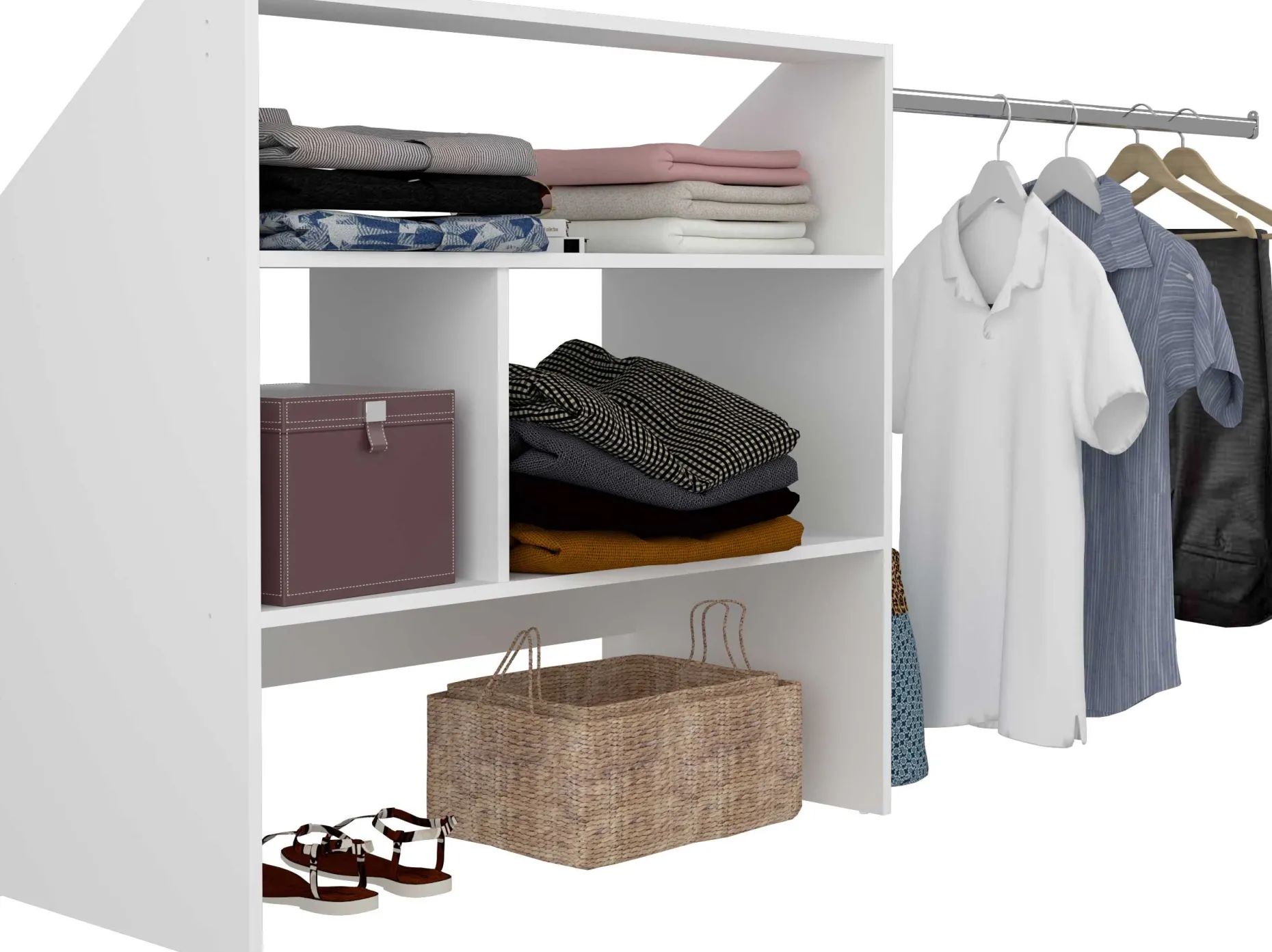 Kleiderschrank Corrida - 197x50x97cm - 4 Fächer und Kleiderstange - weiß