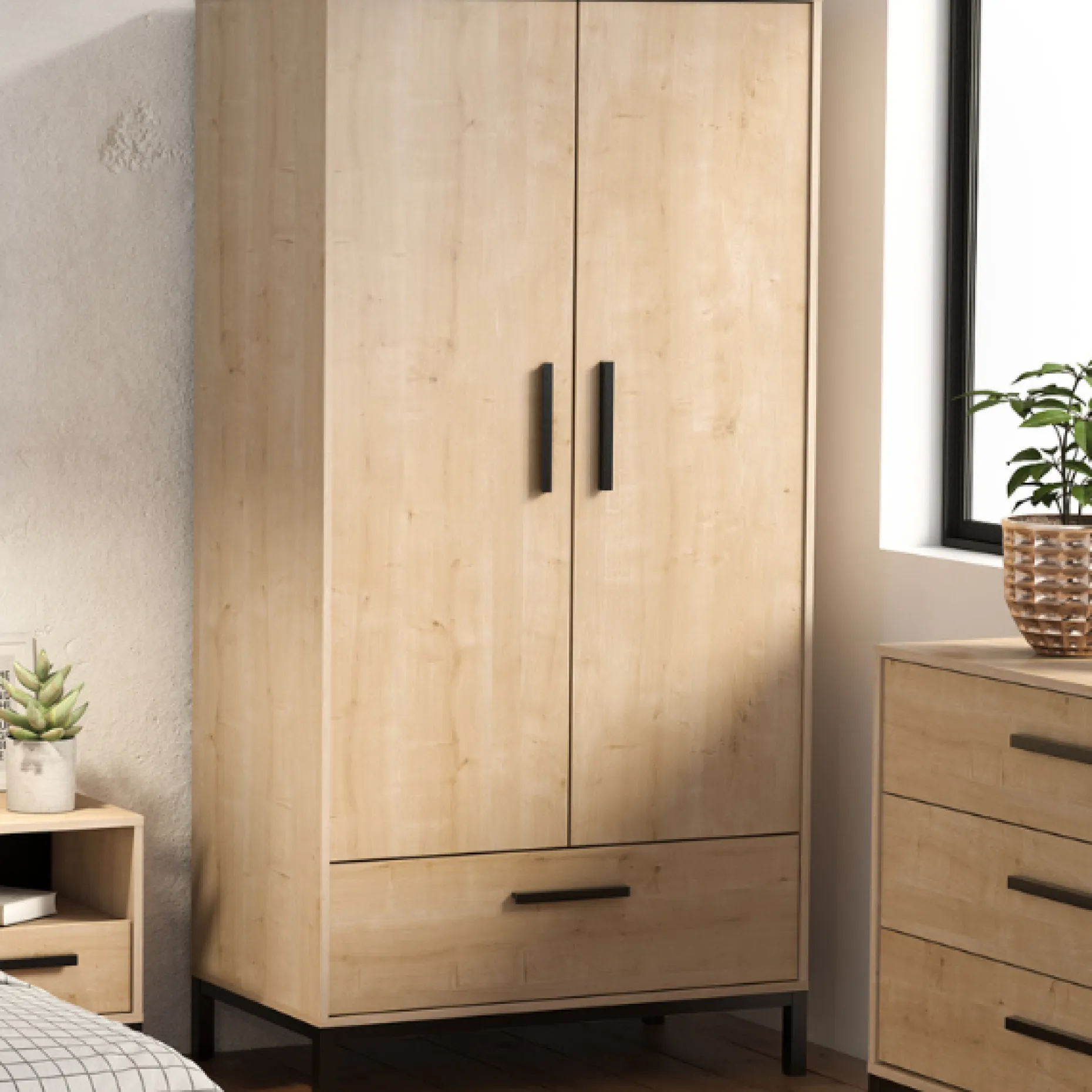 Kleiderschrank Craig-Hamilton Eiche/Mattschwarz