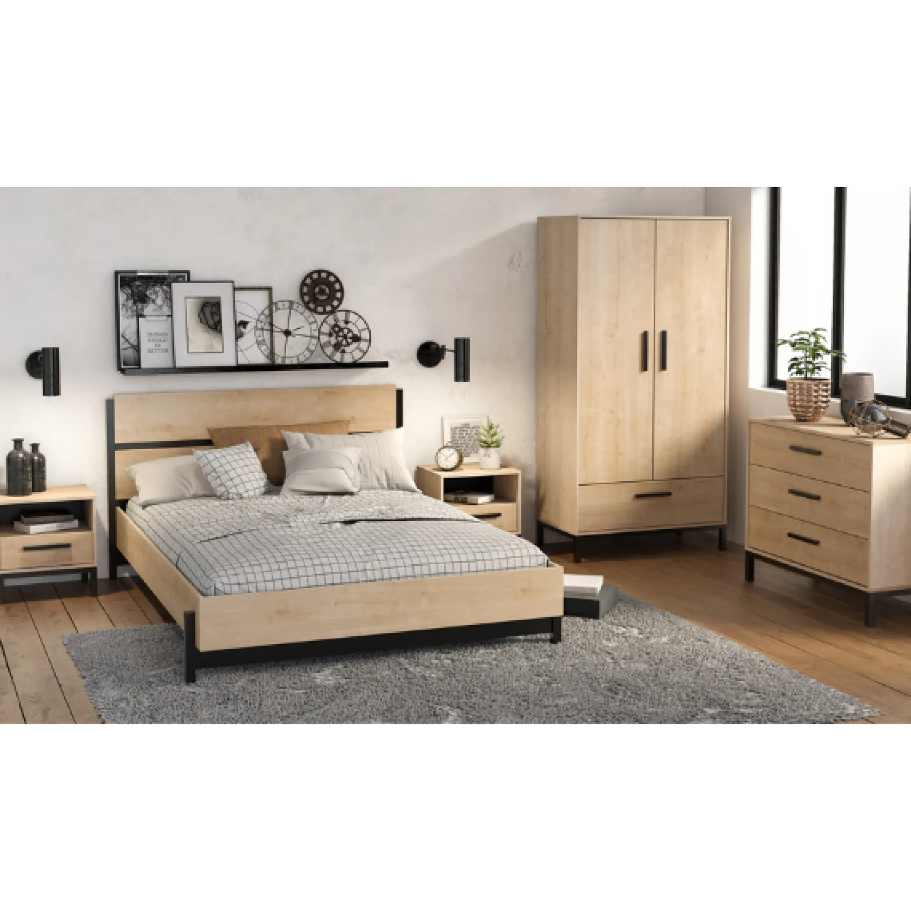 Kleiderschrank Craig-Hamilton Eiche/Mattschwarz