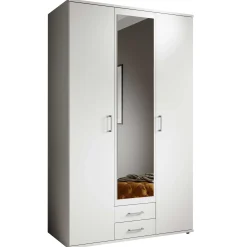 Kleiderschrank Daniela 120cm mit 3 Türen 2 Schubladen und Spiegel - weiß
