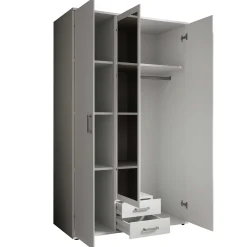 Kleiderschrank Daniela 120cm mit 3 Türen 2 Schubladen und Spiegel - weiß
